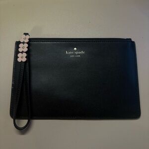 NWOT Rare Kate Spade Black Wristlet With Pink Floral Detail